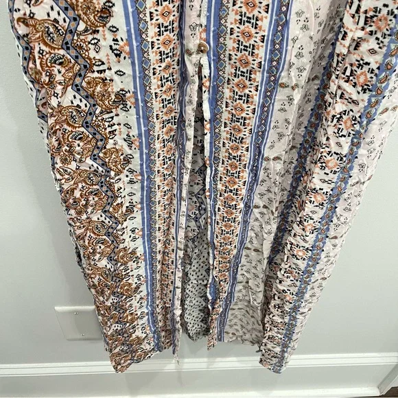 Francesca’s buttons Multicolor Aztec Patterned Sheet Maxi Skirt with Front Slit - Picture 6 of 10